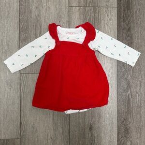 CAT AND JACK 2PC CHRISTMAS HOLIDAY DRESS JUMPER WITH LING SLEEVE BODYSUIT 12MO